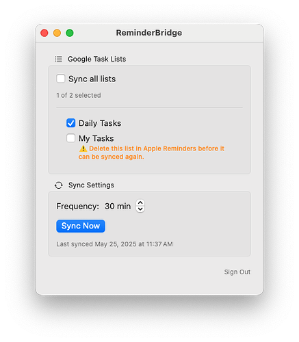 ReminderBridge delete warning